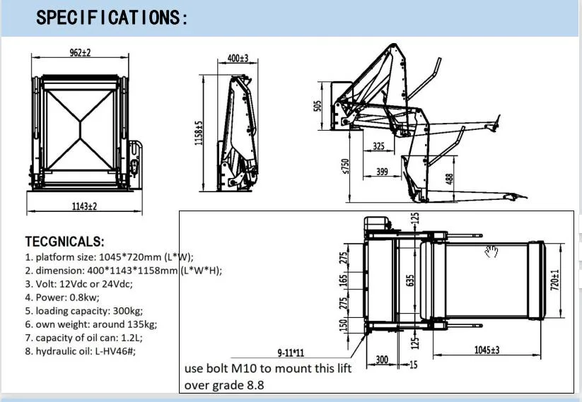 Wl-D-750 Series CE and Emark Certified Electric Wheelchair Lift for Van with 350 Kg Capacity