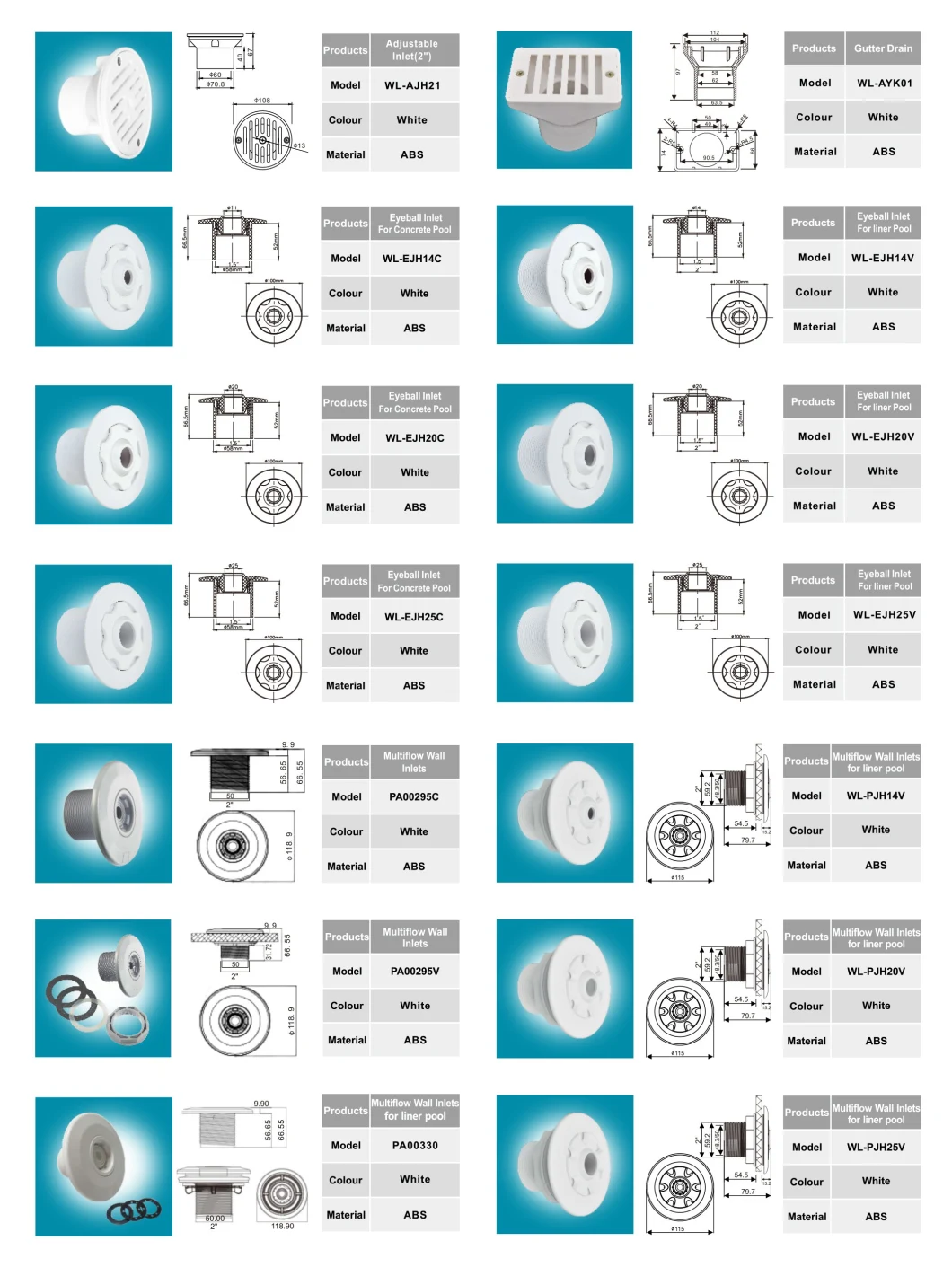 Pool Fittings Eyeball Inlet for Concrete Pool Wl-Ejh20c Series