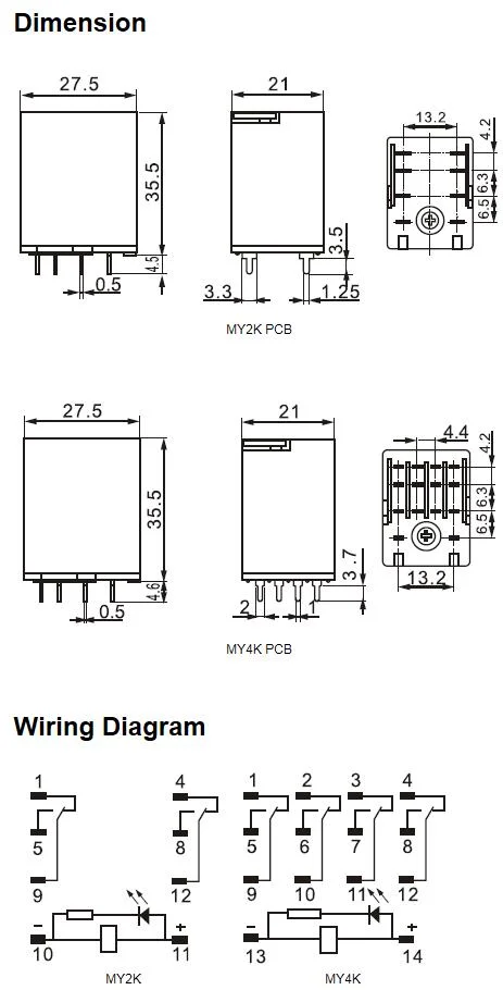 My2j Hh52p DC6V-DC110V AC6V-AC220V Silver Contact Coil General Purpose Electromagnetic 8 Pins Miniature Micro Mini Relay