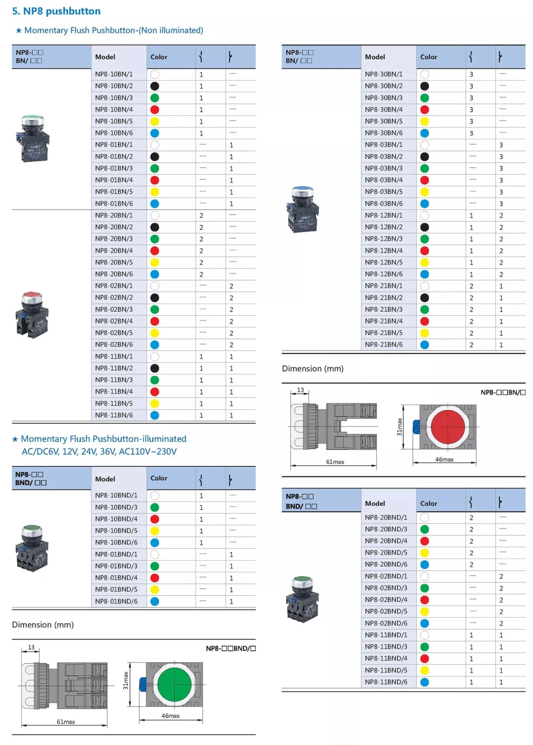 Chint Np8 Series Pushbutton Np8-11zs/14 Np8-20X/31 Np8-11bn/2 Np8-11bn/4 Np8-10bn/2 Np8-10bn/3 Np8-11X/212 Chnt IP65 Waterproof Outdoor Push Button Switch